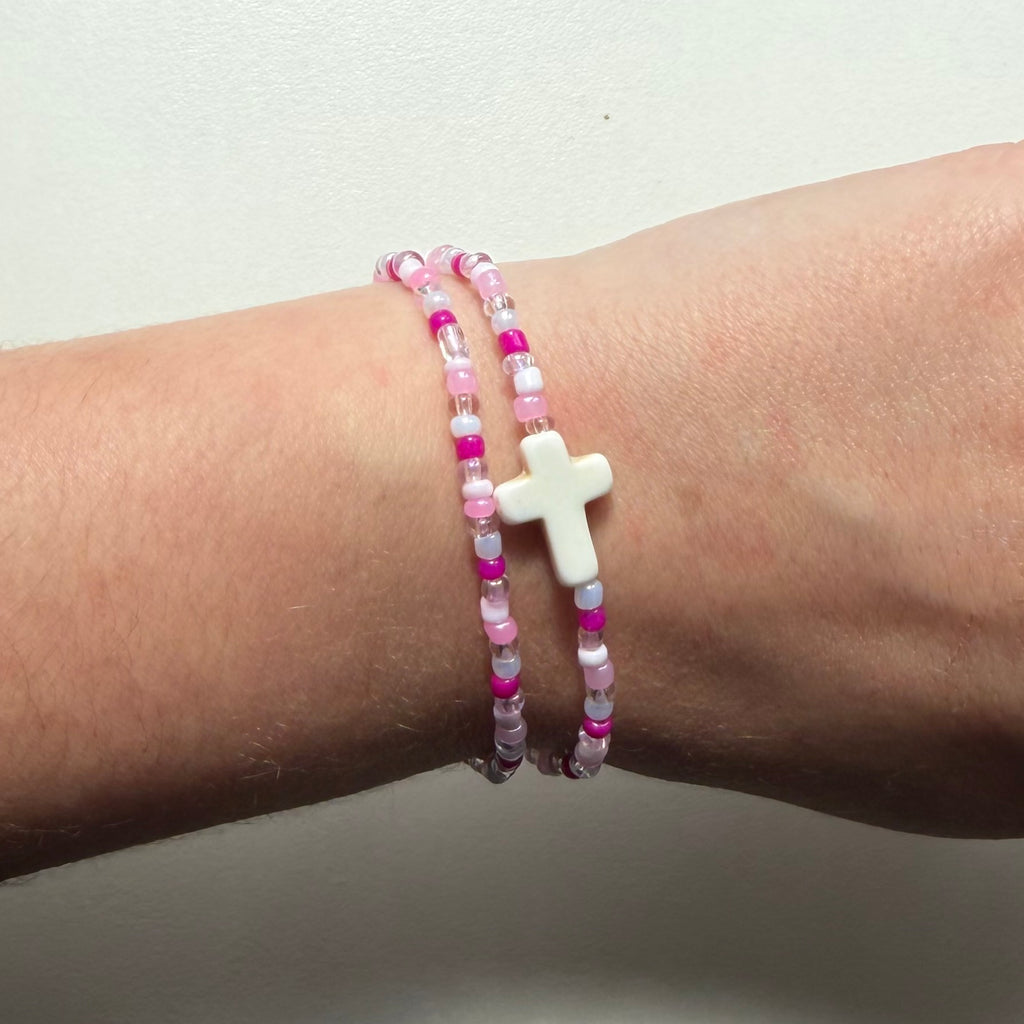 Atelier Séléna - Bracelet Perles de Rocailles + Croix céramique