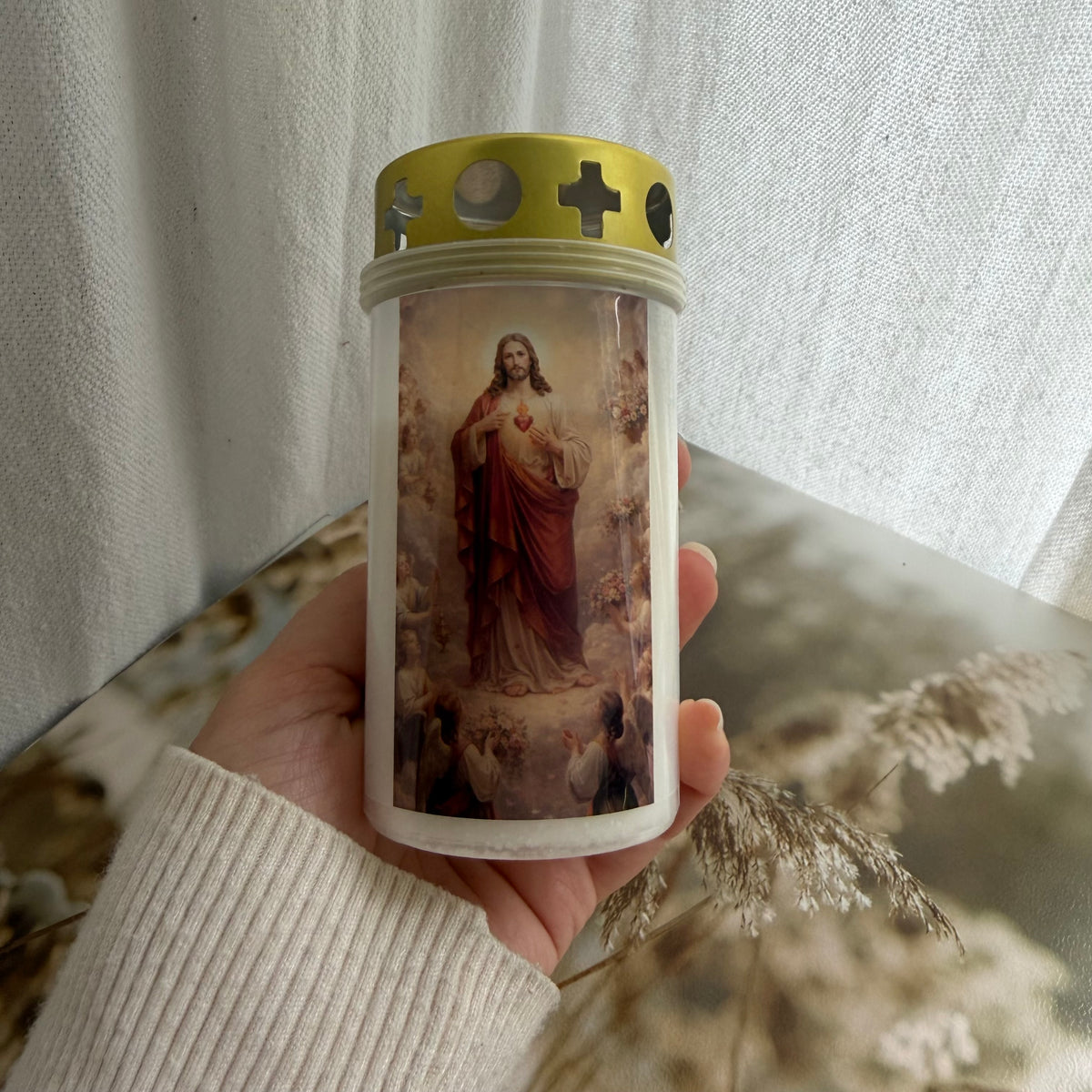 Atelier Séléna - Bougie funéraire Jésus Cœur Sacré - Personnalisation
