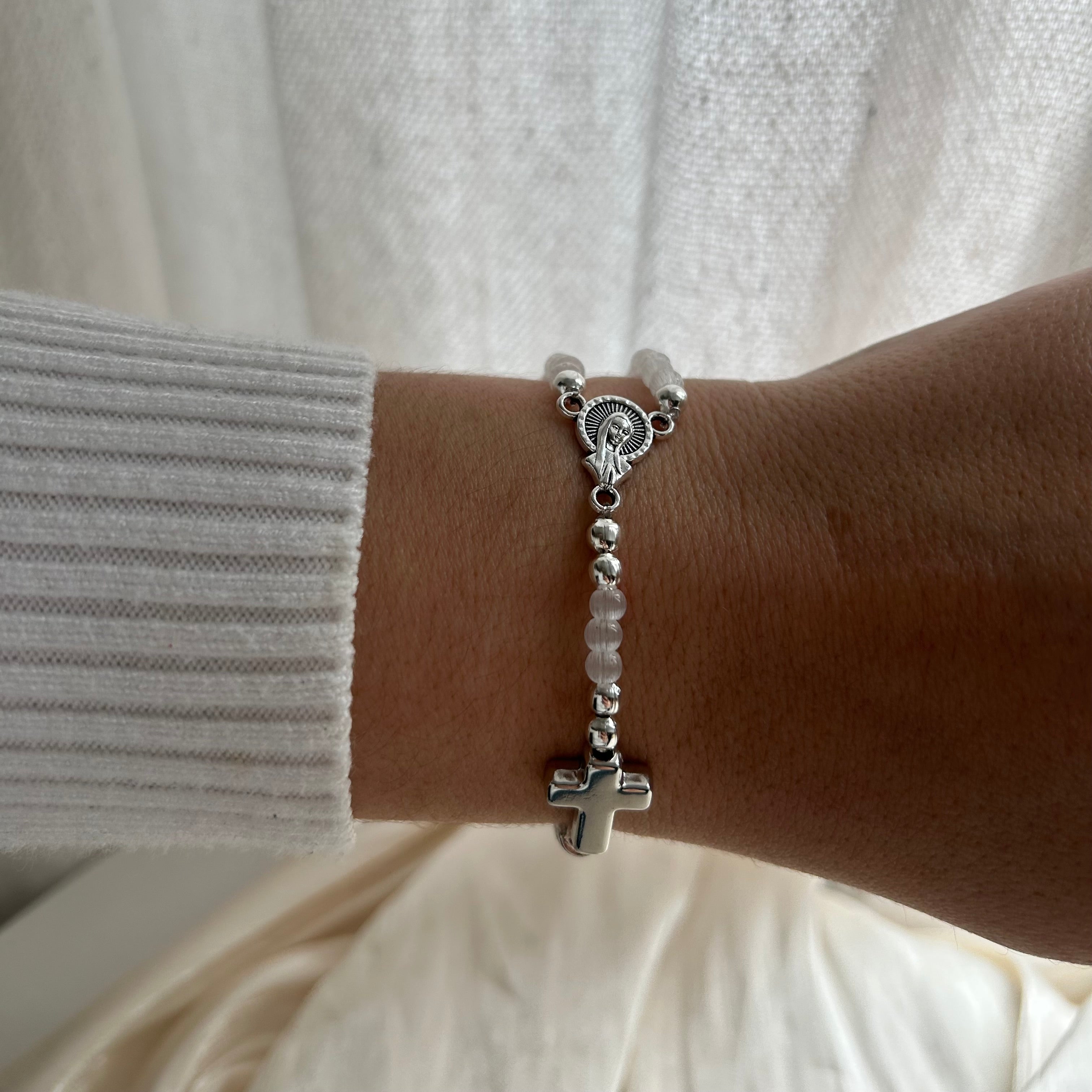 Atelier Séléna - Bracelet Chapelet Blanc - Fermoir Magnétique