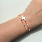 Atelier Séléna - Bracelet Perles de Rocailles + Croix céramique