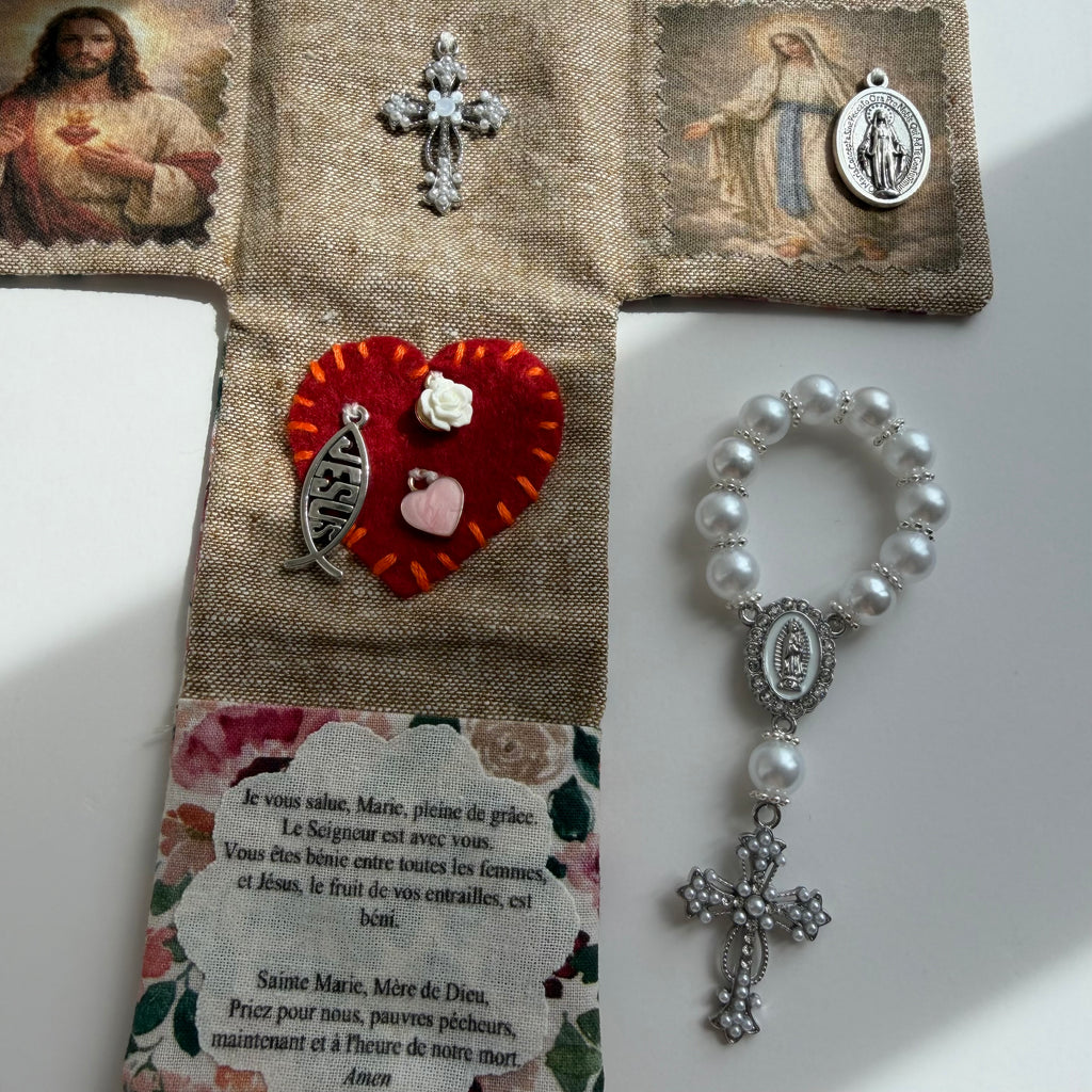 Atelier Séléna - Oratoire de poche artisanal en coton et lin – coin prière nomade - avec dizainier