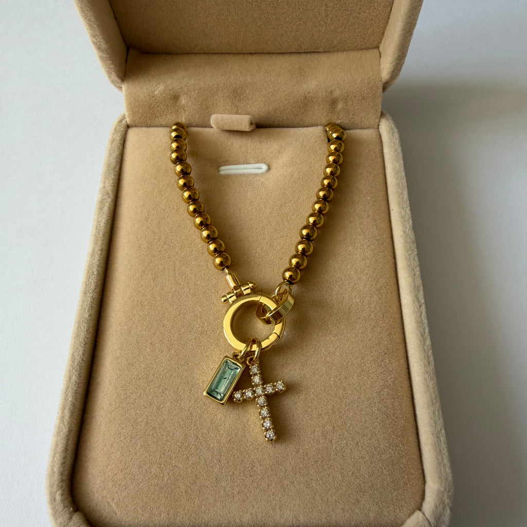 Atelier Séléna - Bracelet croix et pierre de naissance Mars - Plaqué or 18k - avec écrin