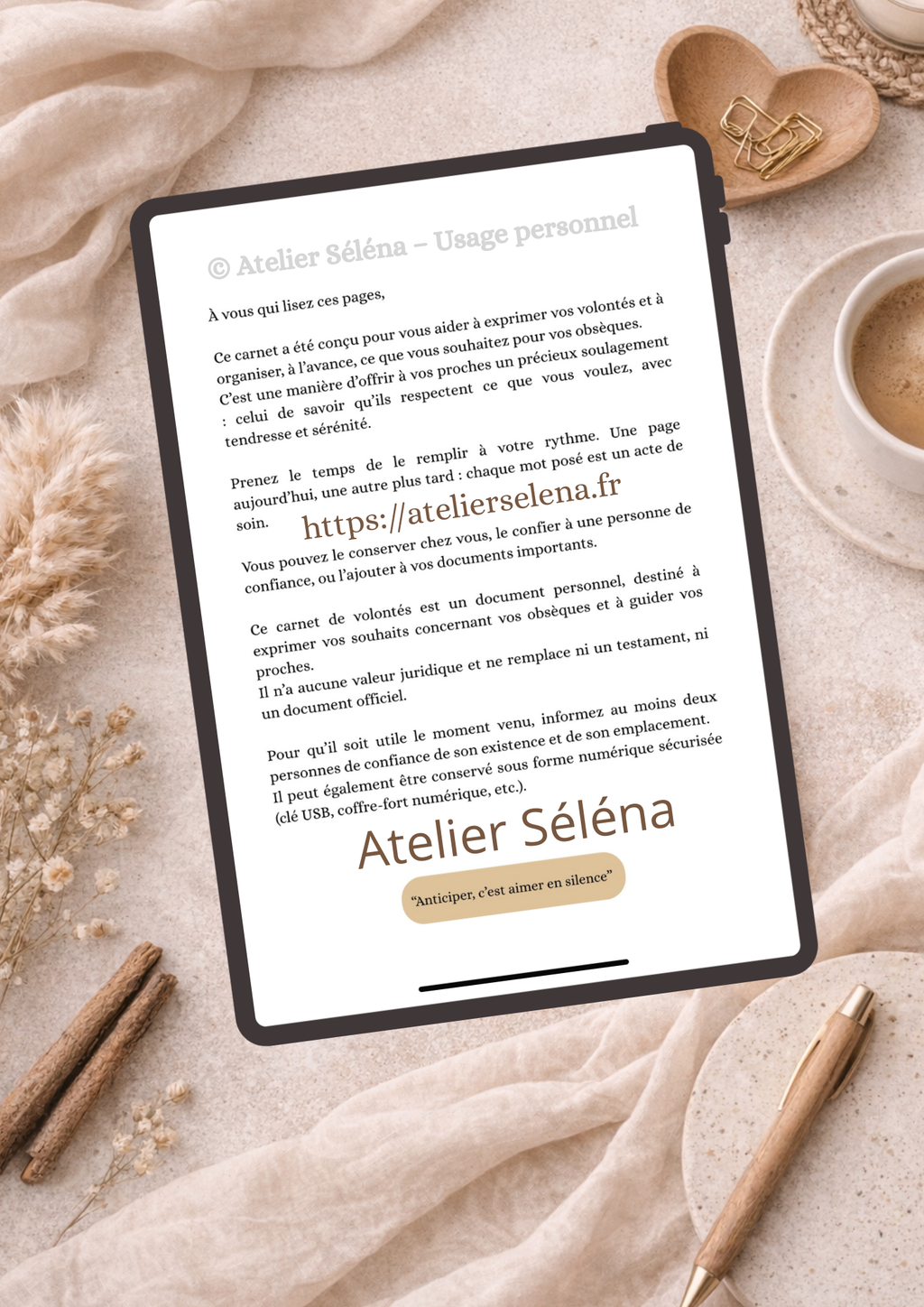 Atelier Séléna - Carnet de Volontés - PDF à imprimer
