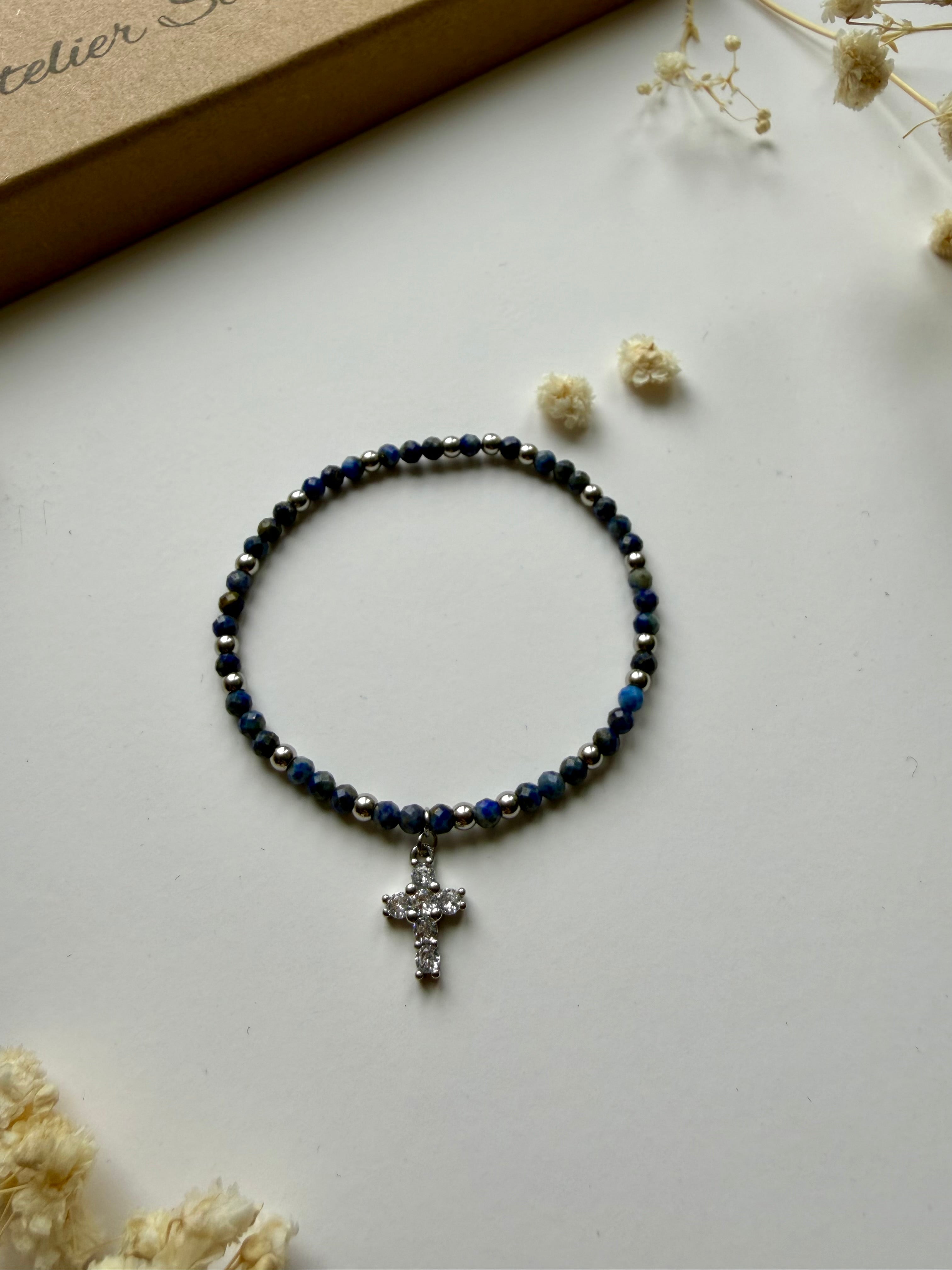 Atelier Séléna - Perles naturelle - Lapis Lazuli et acier inoxydable - Argenté