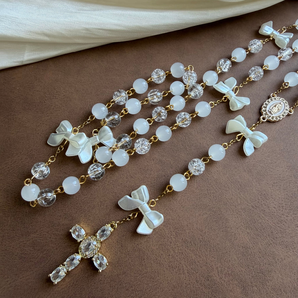 Atelier Séléna - Chapelet sur chaîne - Pureté 🤍 - Artisanal - Croix acier inoxydable