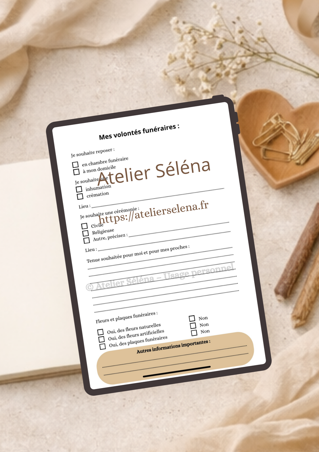Atelier Séléna - Carnet de Volontés - PDF à imprimer
