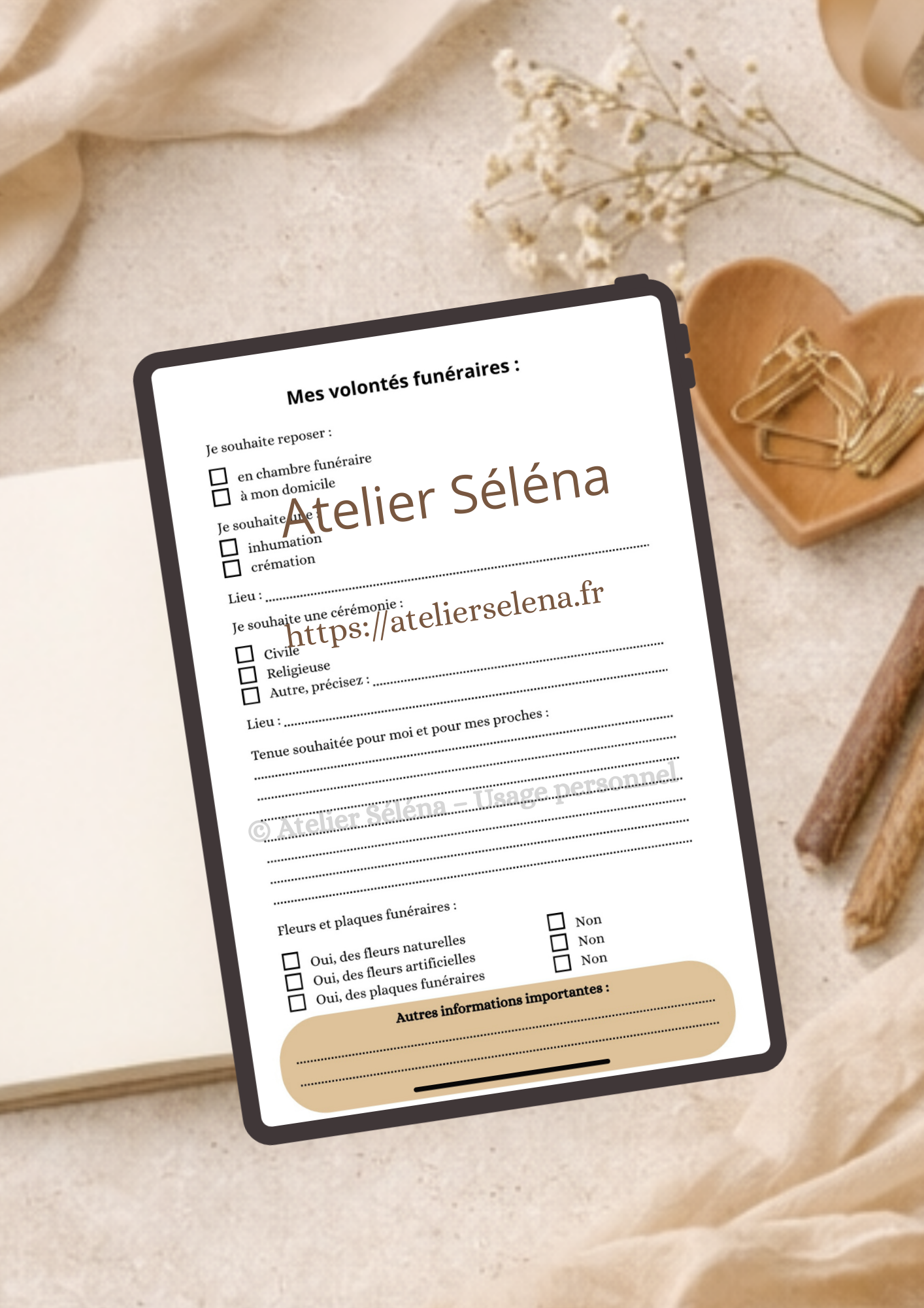Atelier Séléna - Carnet de Volontés - PDF à imprimer
