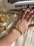 Atelier Séléna - Bracelet croix et pierre de naissance Octobre - Plaqué or 18k - avec écrin