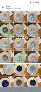 Chapelet - Letisoleil + perles 8, 16 et 11 en je vous salue Marie et 4 Notre père + croix dorée violette + 2 breloques poisson argent et colombe 🕊️ + JEANNE en breloques grandes initiales dorées + intercalaires flocons dorées + boite cadeau or