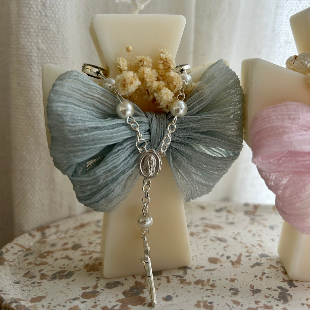 Atelier Séléna - Bougie noeud bleu - Dizainier au choix