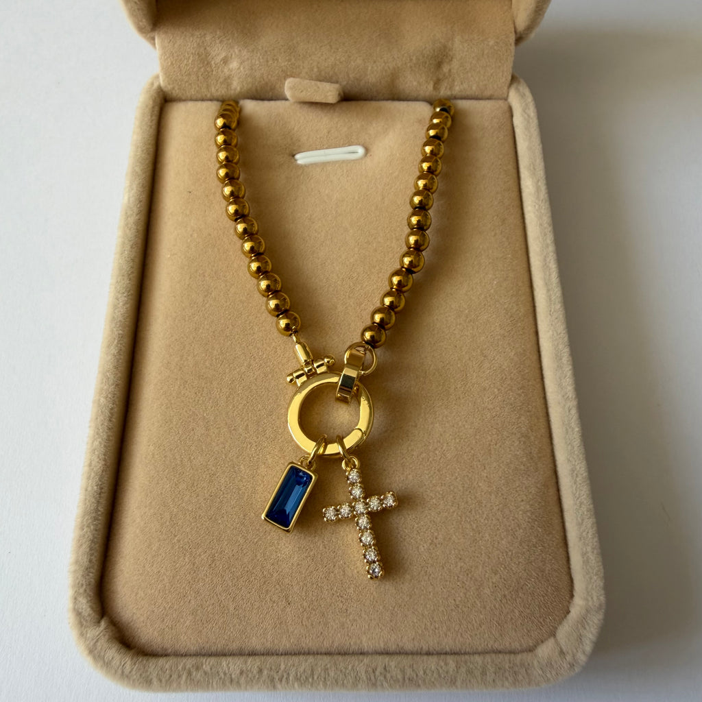 Atelier Séléna - Bracelet croix et pierre de naissance Septembre  - Plaqué or 18k - avec écrin