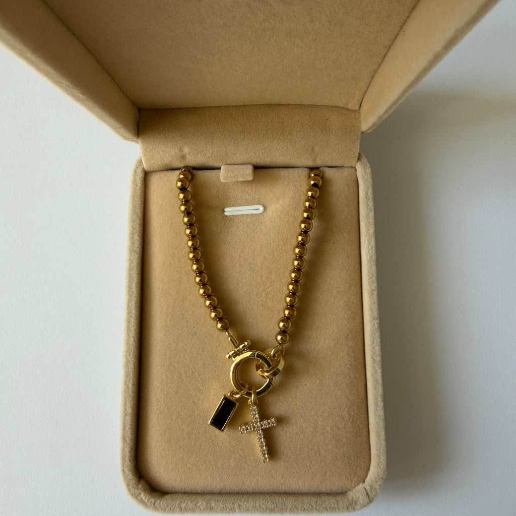 Atelier Séléna - Bracelet croix et pierre de naissance Juin - Plaqué or 18k - avec écrin