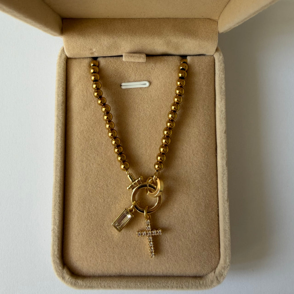 Atelier Séléna - Bracelet croix et pierre de naissance Avril - Plaqué or 18k - avec écrin