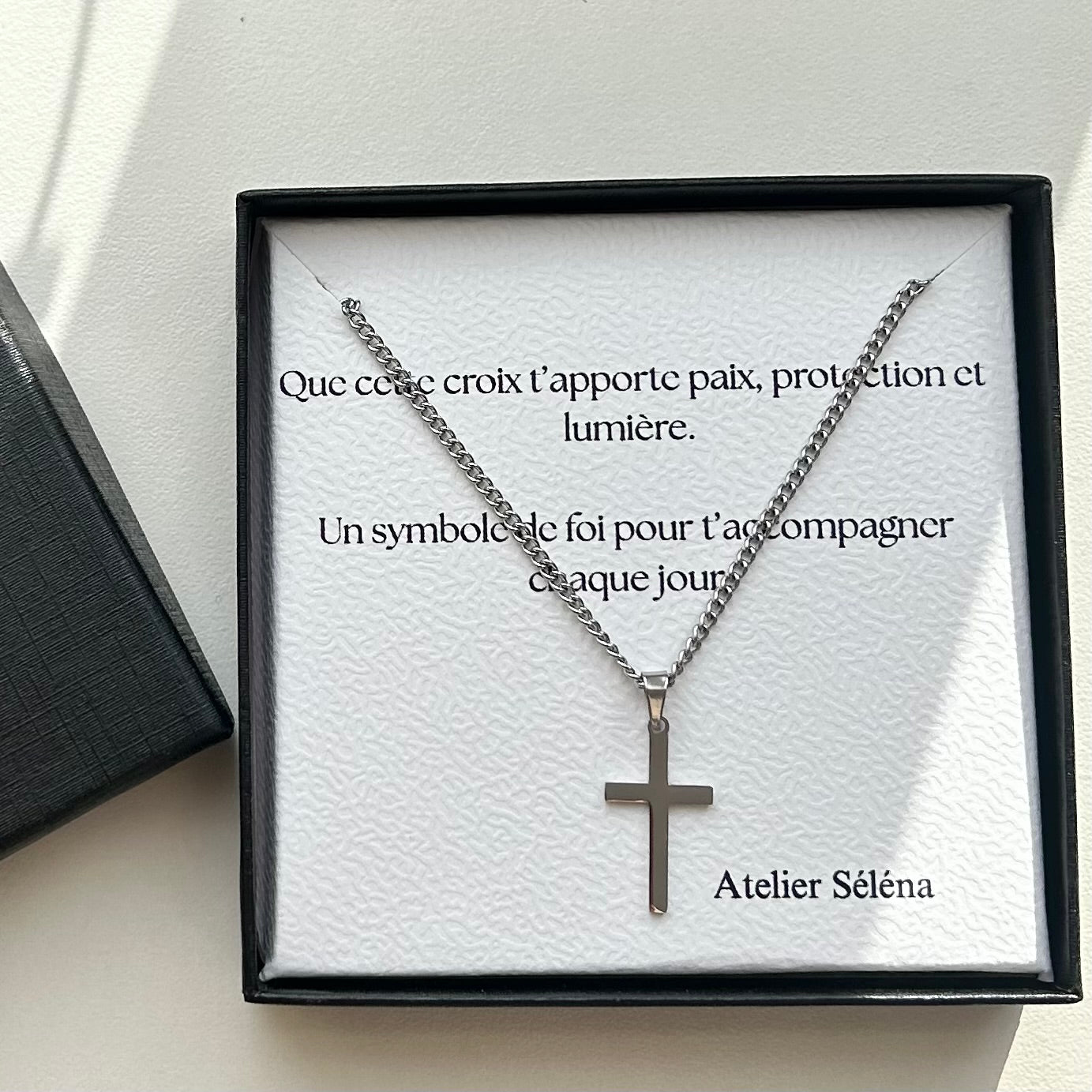 Atelier Séléna - Collier croix homme - Acier inoxydable