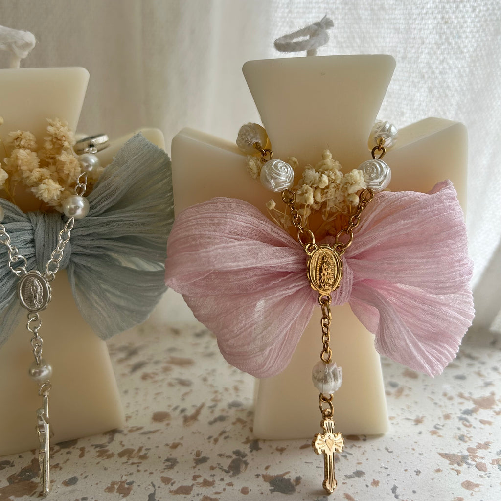 Atelier Séléna - Bougie noeud rose - Dizainier au choix