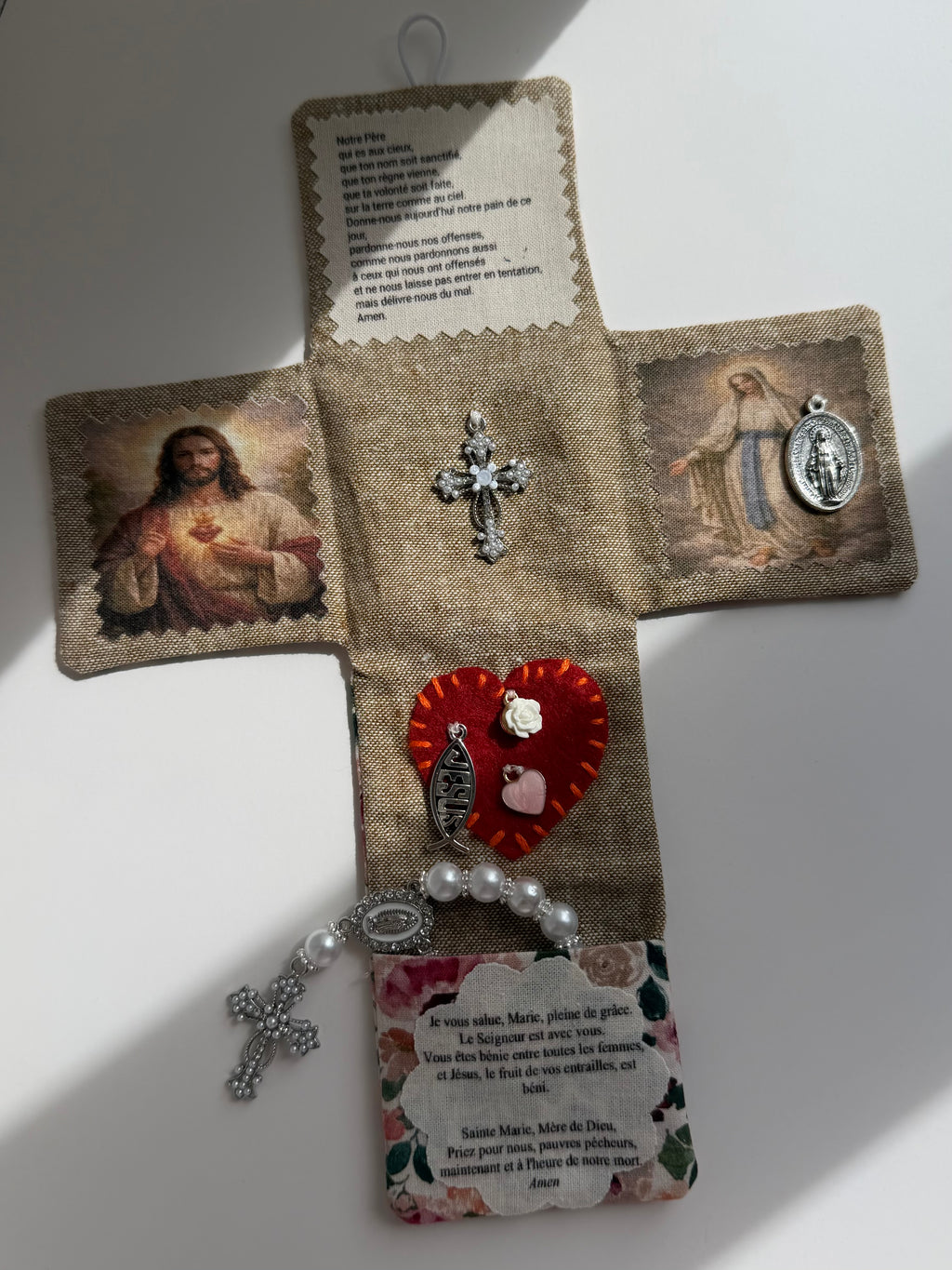 Atelier Séléna - Oratoire de poche artisanal en coton et lin – coin prière nomade - avec dizainier