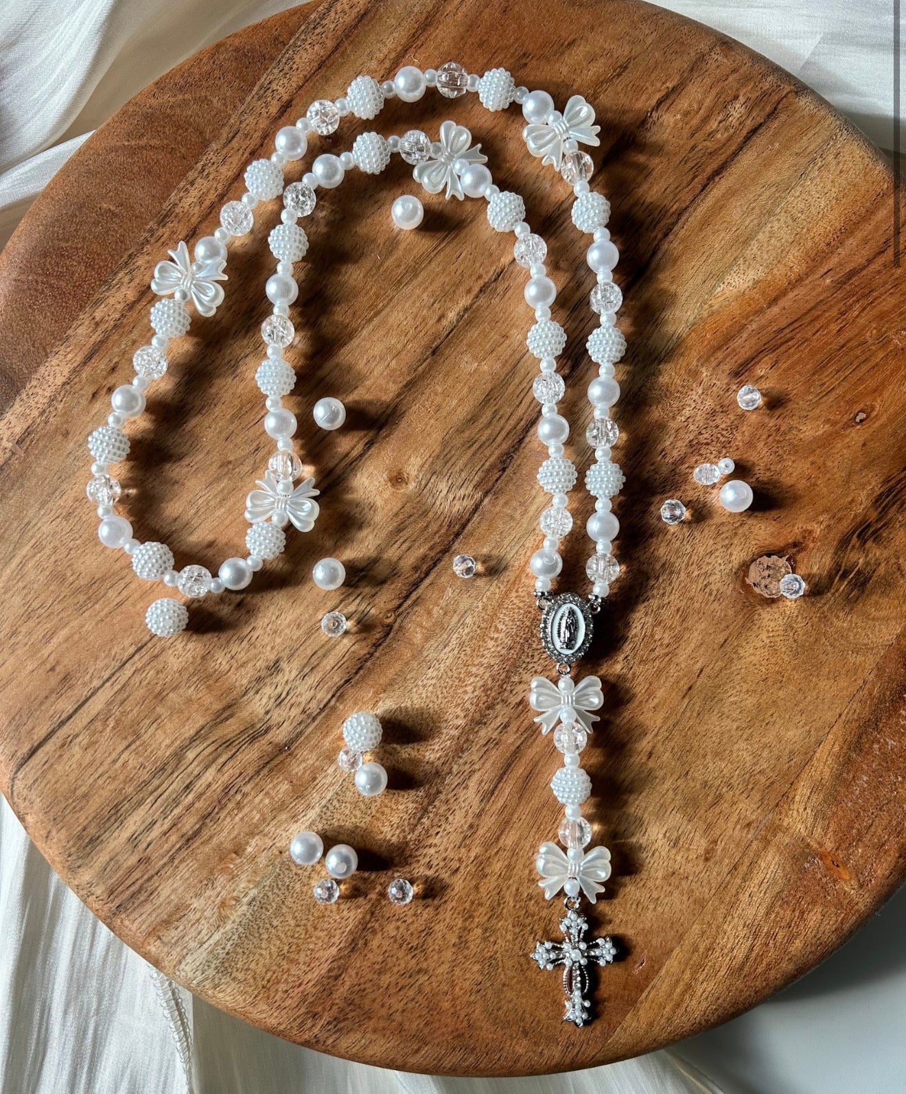 Chapelet personnalisé Pureté EMMA + croix coeur argent
